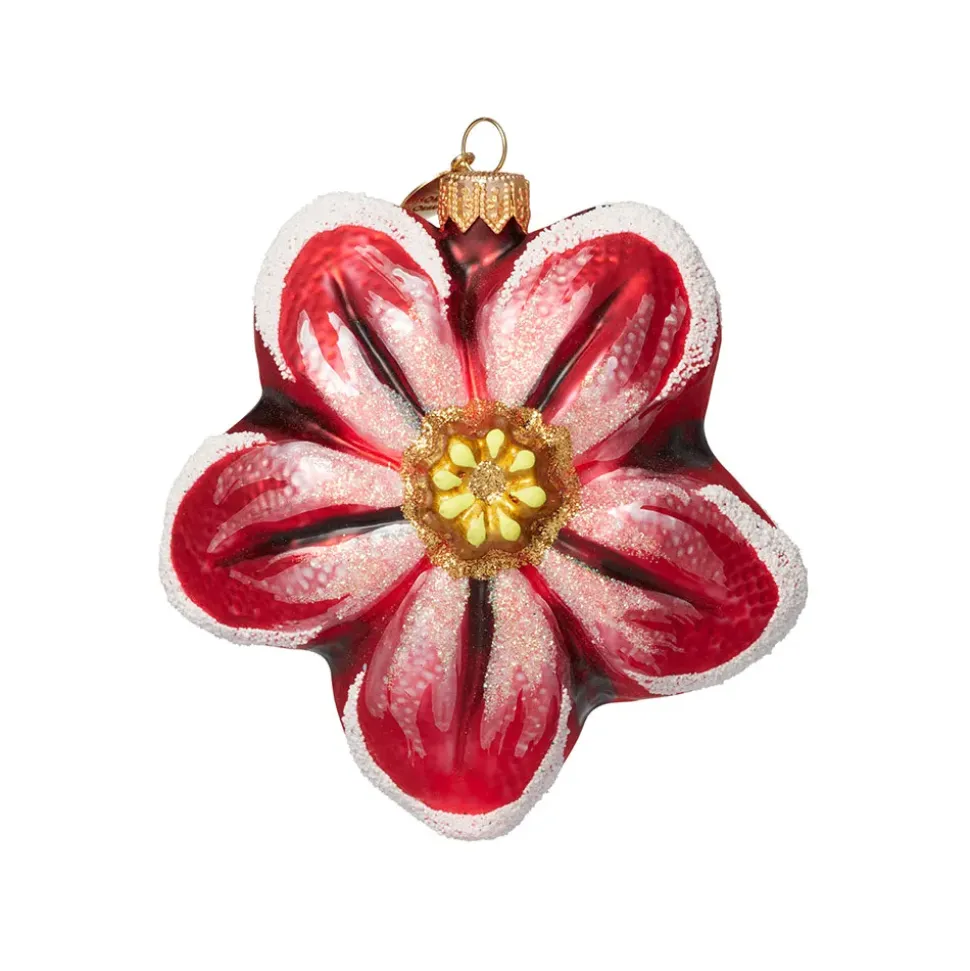 Red Poinsettia Glass Ornament