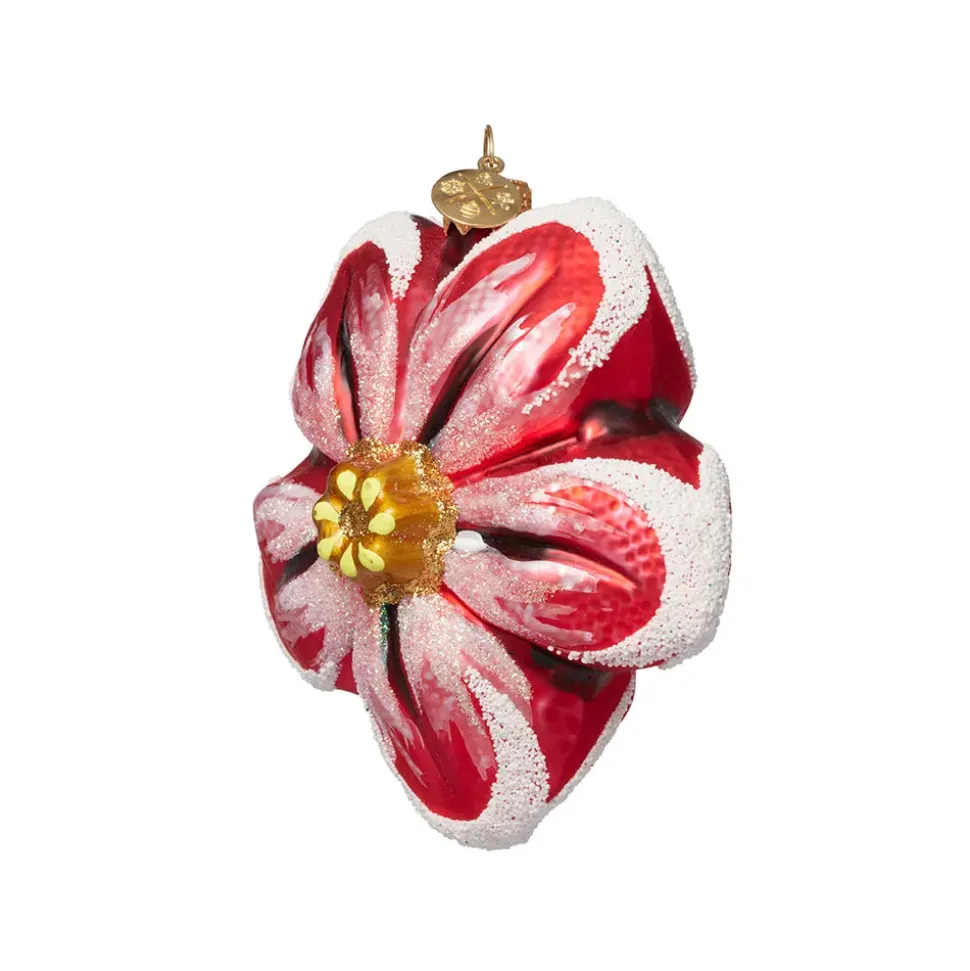 Red Poinsettia Glass Ornament