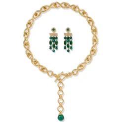 Roman Malachite Statement Necklace And Chandelier Earrings Set