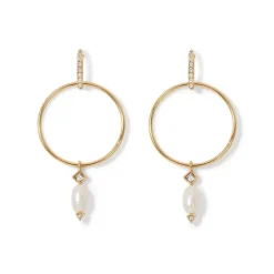 Royal Tudor Forward-Facing Hoop Earrings With Pearl Drops
