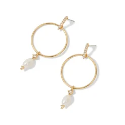 Royal Tudor Forward-Facing Hoop Earrings With Pearl Drops