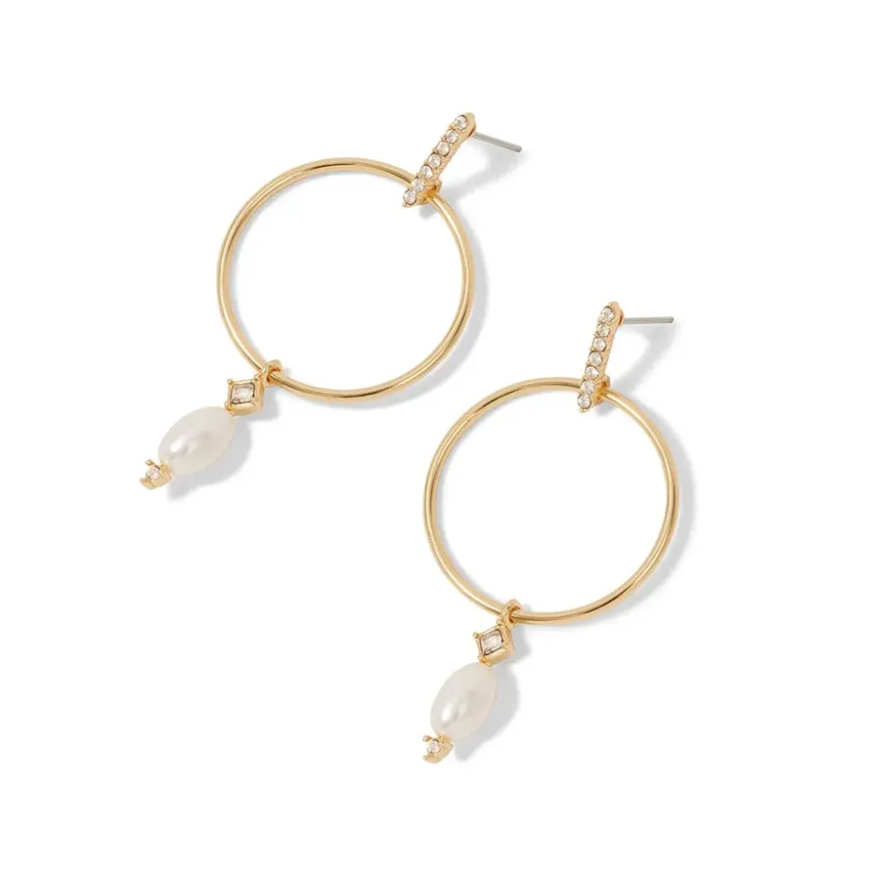 Royal Tudor Forward-Facing Hoop Earrings With Pearl Drops