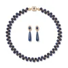 Spanish Baldric Lapis Braided Necklace And Elongated Drop Earrings Set