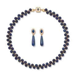 Spanish Baldric Lapis Braided Necklace And Elongated Drop Earrings Set