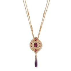 Turkish Amethyst Long Pendant Necklace And Statement Earrings Set