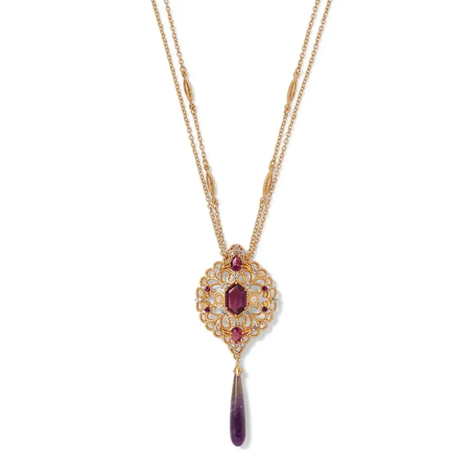 Turkish Amethyst Long Pendant Necklace And Statement Earrings Set