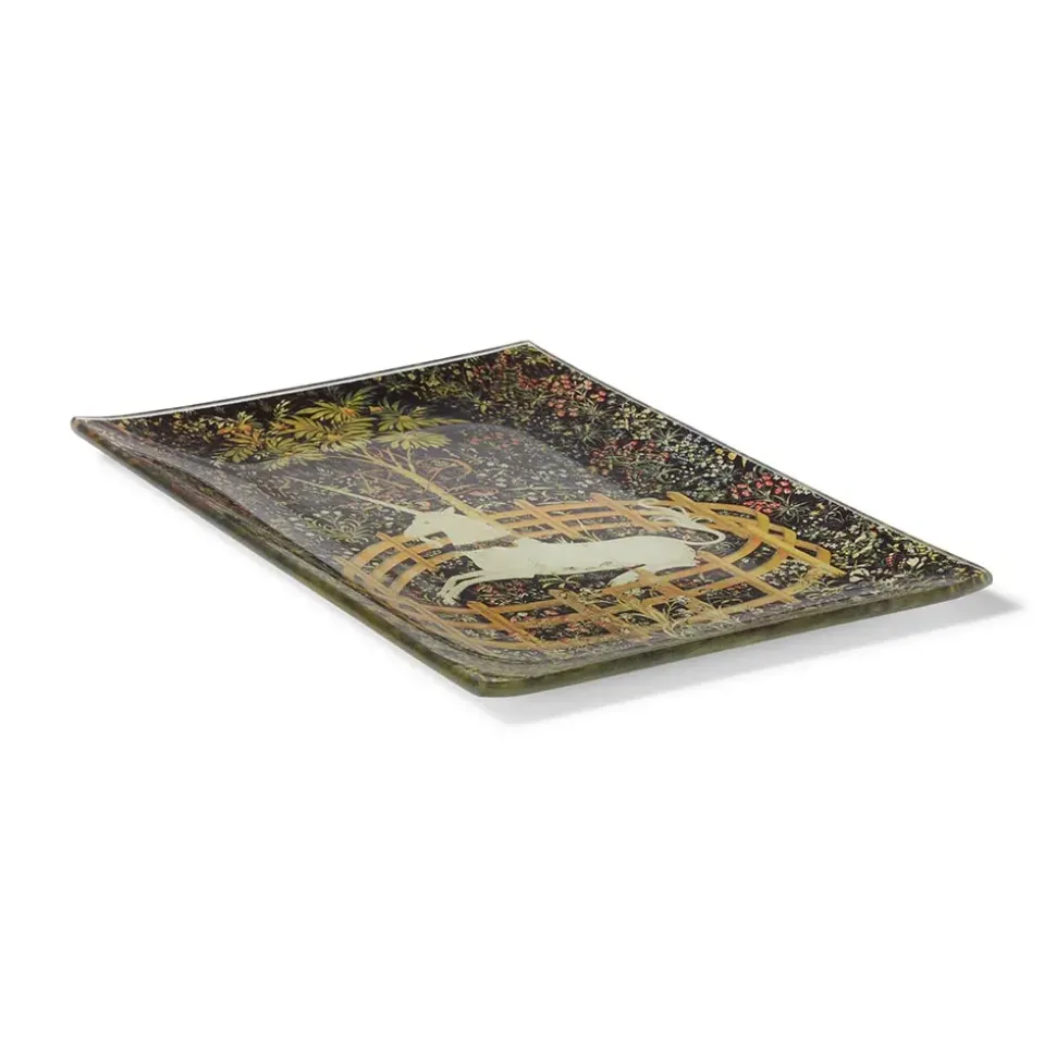 Unicorn In A Garden Glass Tray