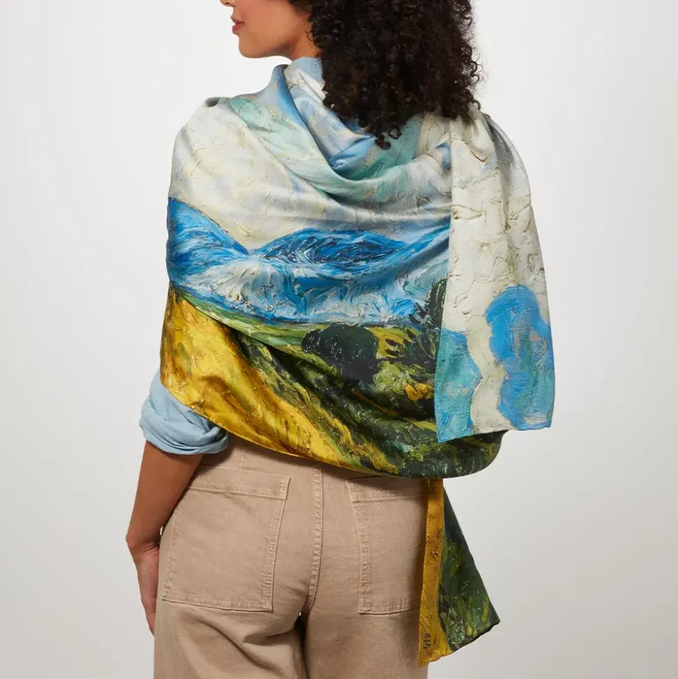 Van Gogh Wheat Field With Cypresses Oversize Oblong Silk Scarf