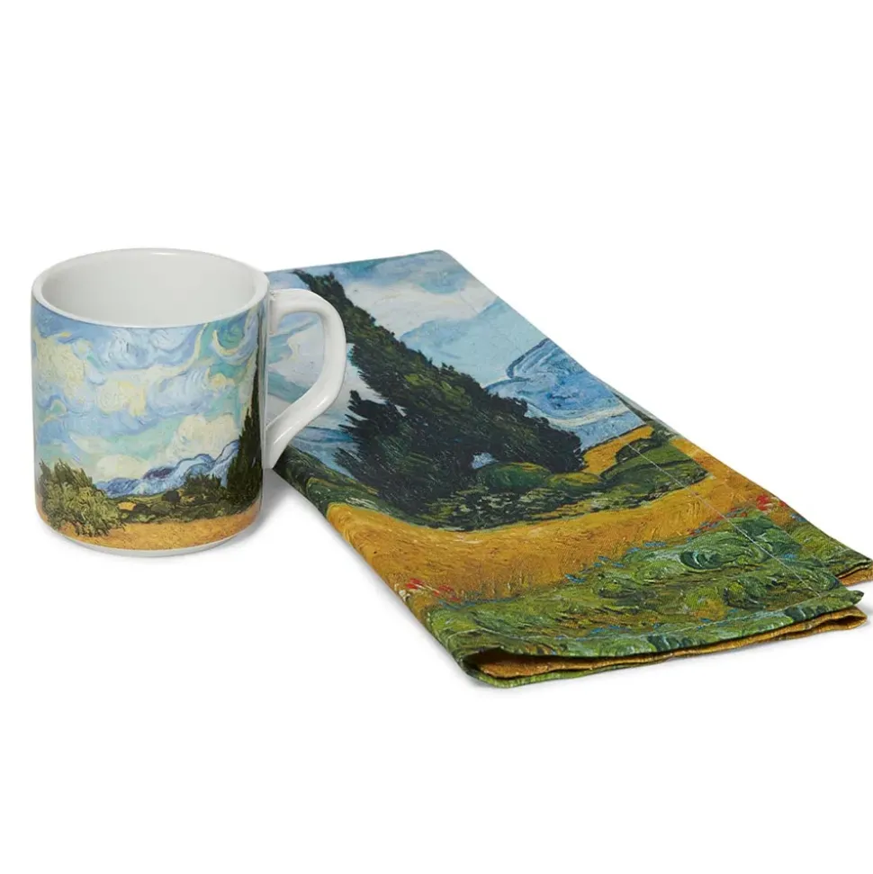 Van Gogh Wheat Field With Cypresses Mug And Tea Towel Set