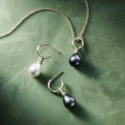 Venus Pearl Silver Drop Earrings, Black/White