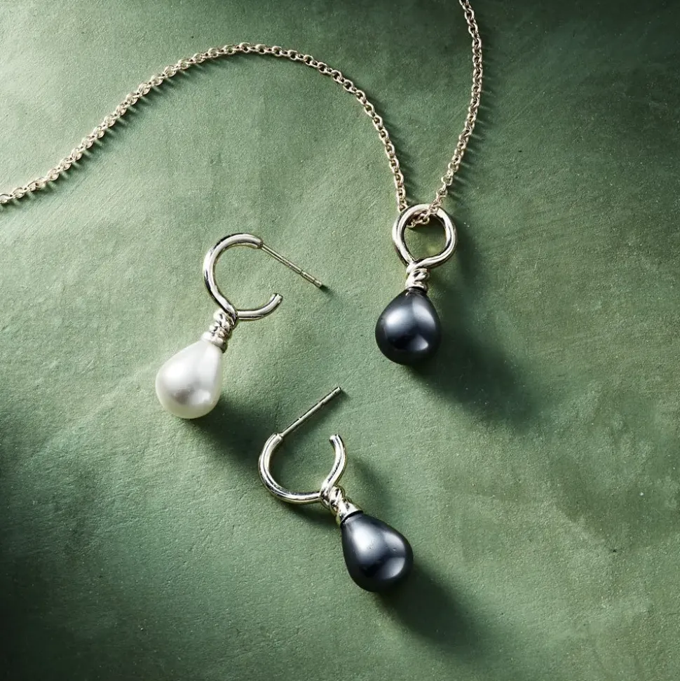 Venus Pearl Silver Drop Earrings, Black/White