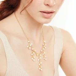 Willow Catkins Pearl Bib Necklace And Drop Earrings Set