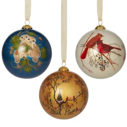 Winter Birds Hand-Painted Glass Ornament Set