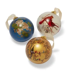 Winter Birds Hand-Painted Glass Ornament Set